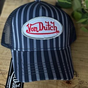 NWT Von Dutch Navy and White Stripe Trucker Hat - SnapBack